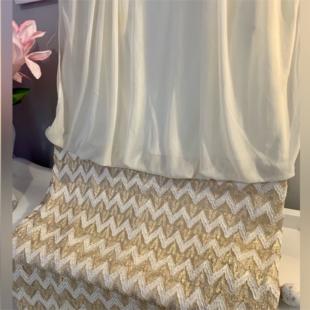 Perceptions Ivory And Gold Zigzag Midi Skirt - image 2